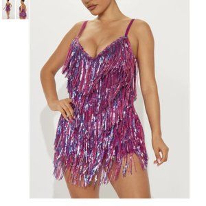 Sequin Fringe Mini Dress Magenta